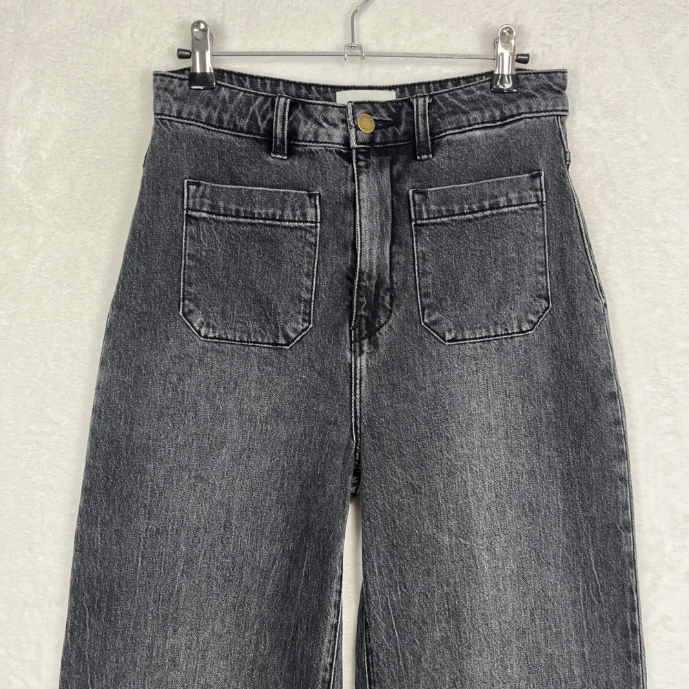 Rolla's High Rise Wide Leg Jeans Womens 28 Black Sailor‎ Front Patch Pockets
